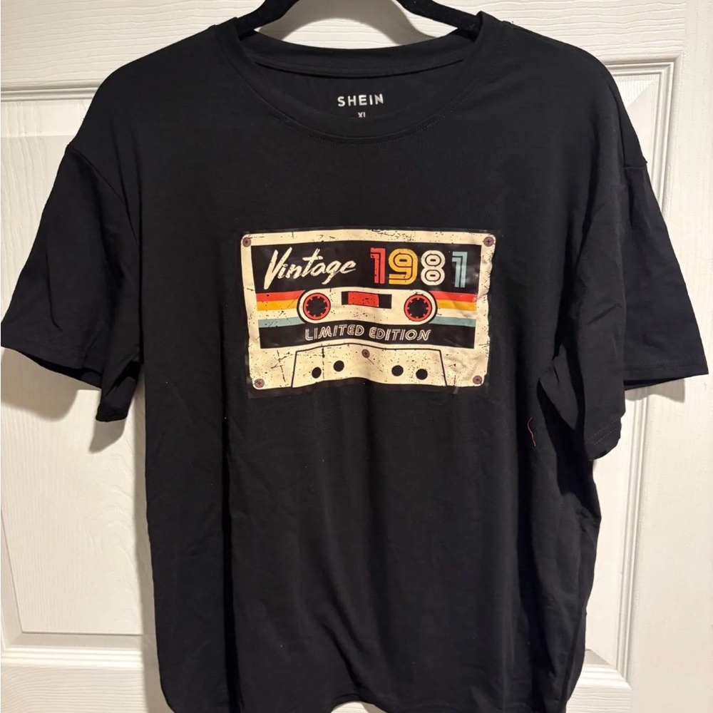 SHEIN Black Vintage Cassette Graphic Tee